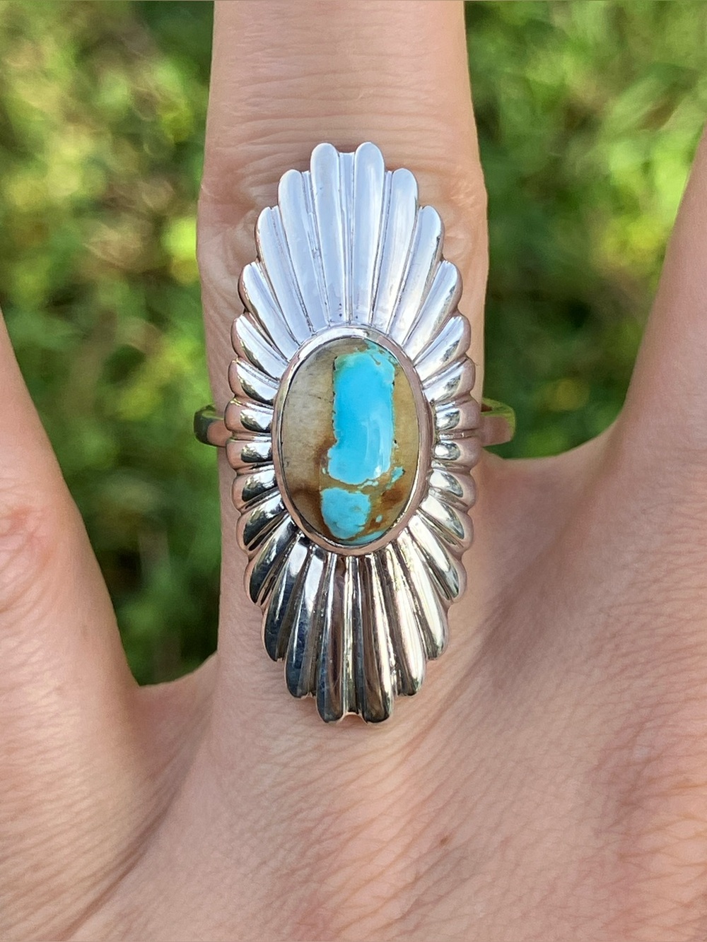 Genuine Ribbon Turquoise Sterling Silver Ring Size 7